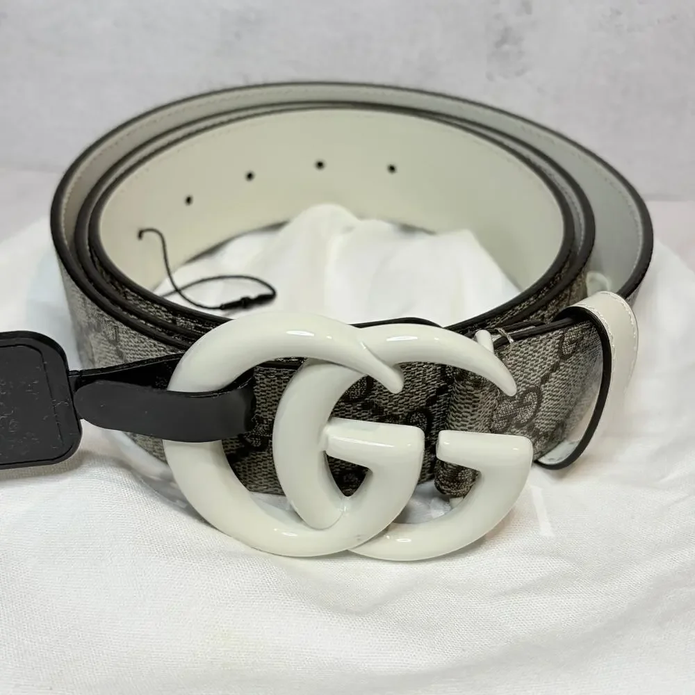 Gucci GG Marmont Belt Supreme Canvas White Enamel Double G Buckle Size 115 NWT